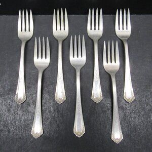 Vintage Continental 1886 Silver Plate Three Pattern 6 Inch Salad Fork Lot of 7